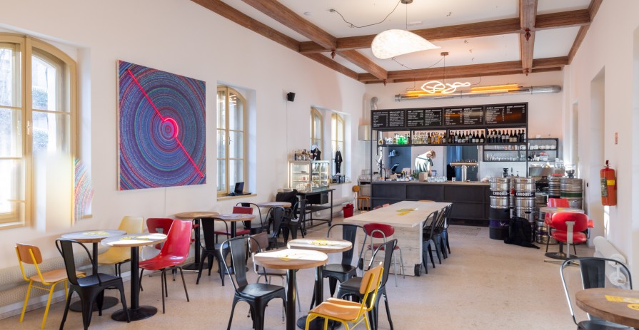 Revitalised space of the former railway station building in Prague Bubeneč